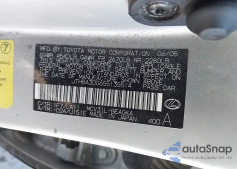 2005 Lexus Es 330 from USA, damaged, VIN JTHBA30G655135514